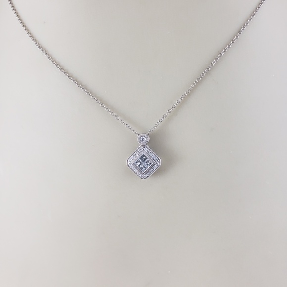 Gabriel & Co. 14 Karat White Gold Diamond Cluster Pendant Necklace #20713 - Picture 8 of 8